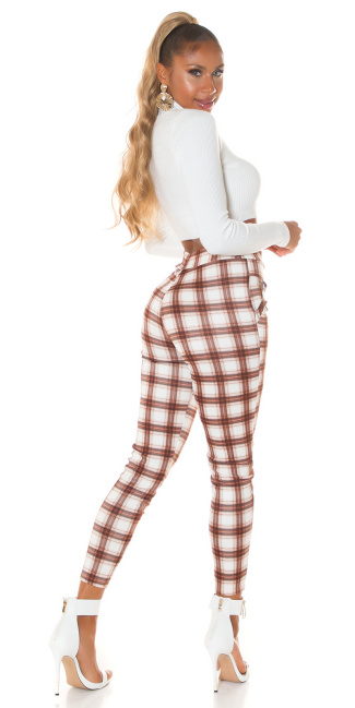 Highwaist Treggings with checked pattern Brown